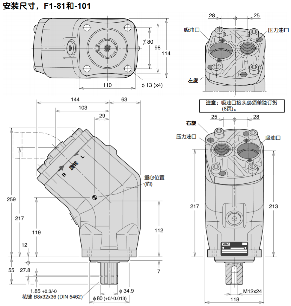派克液压泵F1-81和F1-101安装尺寸
